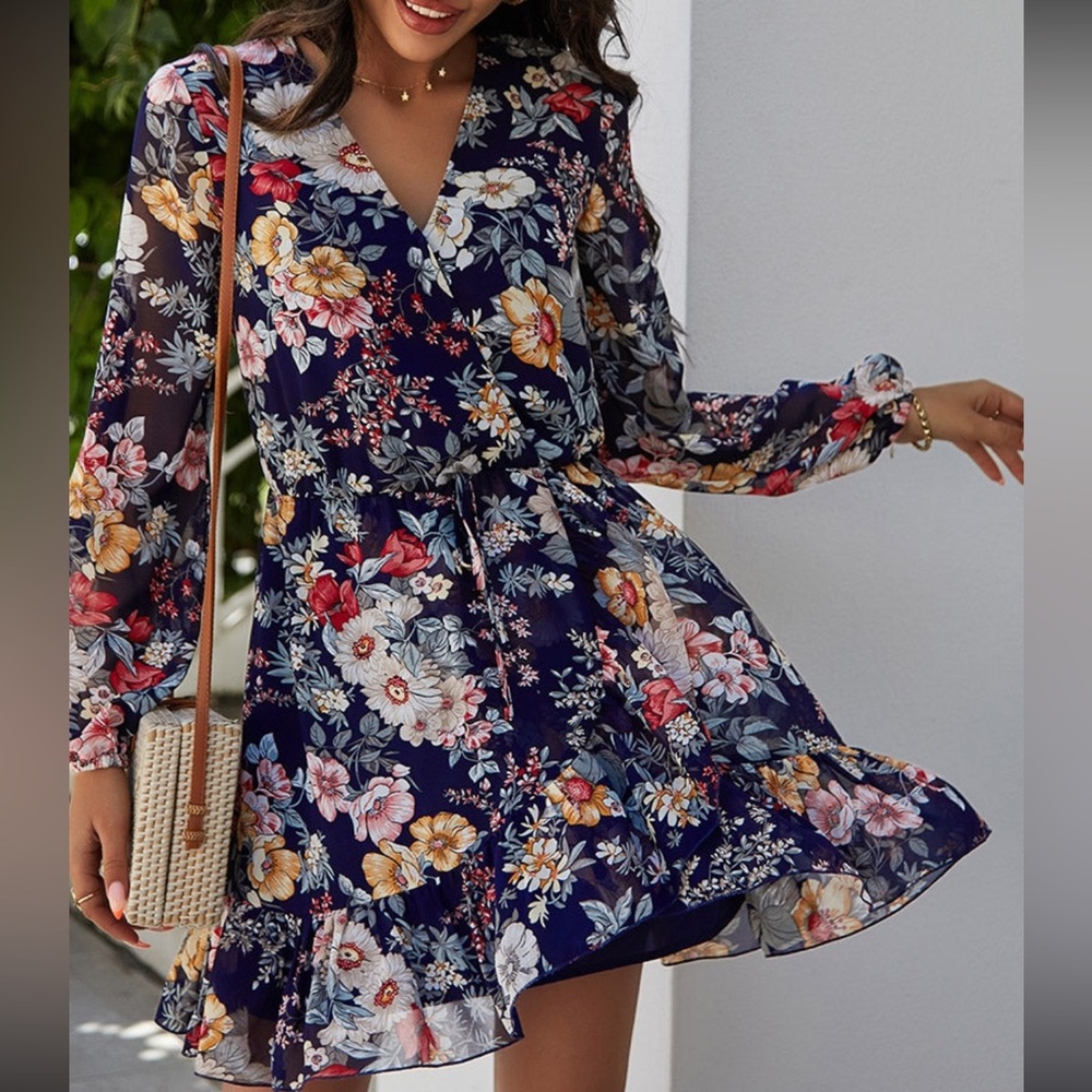 🔥SALE!! WOMEN’S NAVY BLUE FLORAL DRESS